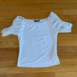 SHEIN- White with ruffle transparent sleeves-Size small